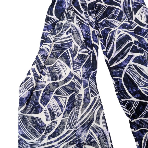 LA BLANCA Full Slit Coverup Pants L Women's Blue Navy White Abstract Beach Pool - Picture 3 of 7